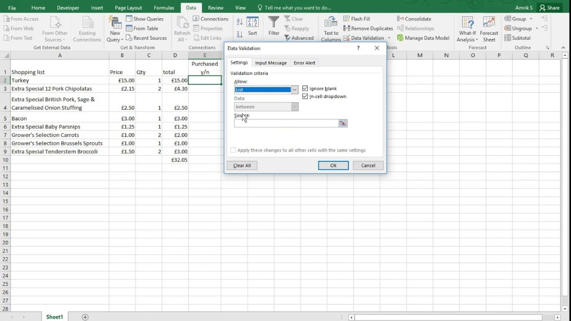 Create Drop Down Yes No in Excel