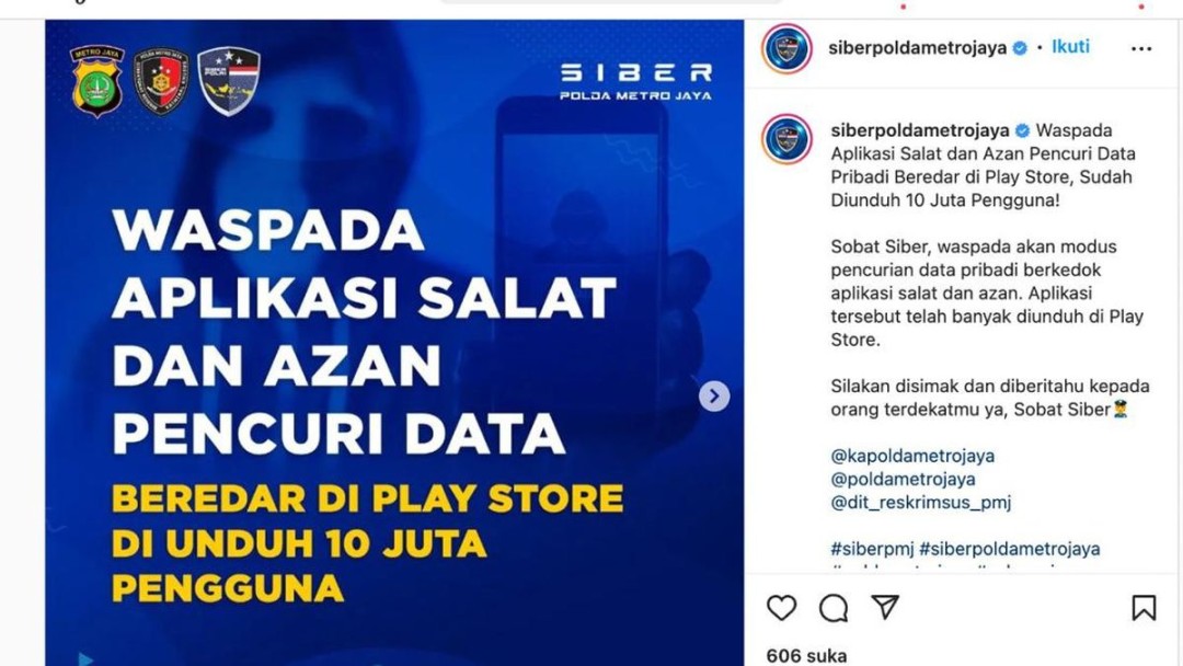 Siber Polda Metro Minta Warga Waspada Aplikasi Azan-Salat Pencuri Data